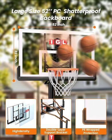 IGL In Ground Basketball Hoops Outdoor, 52" In Ground Basketball Hoop, 7.5-10FT Adjustable In Ground Basketball Hoops & Goals with 18 Inch Breakaway Rim for Driveway/Backyard/Court in Kuwait