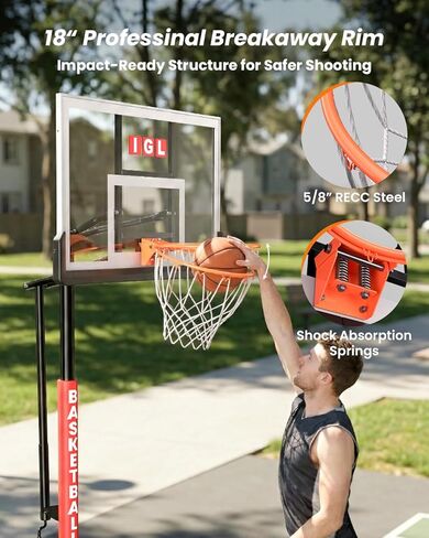 IGL In Ground Basketball Hoops Outdoor, 52" In Ground Basketball Hoop, 7.5-10FT Adjustable In Ground Basketball Hoops & Goals with 18 Inch Breakaway Rim for Driveway/Backyard/Court in Kuwait