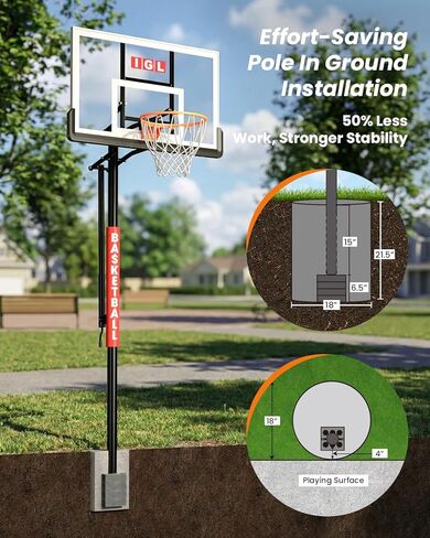 IGL In Ground Basketball Hoops Outdoor, 52" In Ground Basketball Hoop, 7.5-10FT Adjustable In Ground Basketball Hoops & Goals with 18 Inch Breakaway Rim for Driveway/Backyard/Court in Kuwait