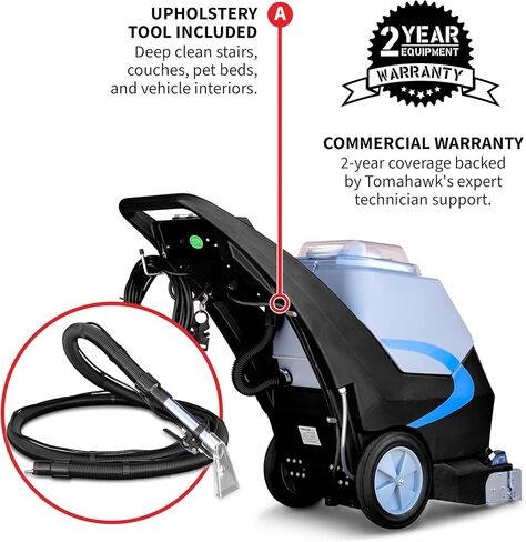 ماكينة استخراج السجاد التجارية 3 في 1 من توماهوك، مسار 18 بوصة، خزانات 9 جالون، محركات مزدوجة 1000 وات للفنادق والمكاتب والمفروشات والمزيد in Kuwait