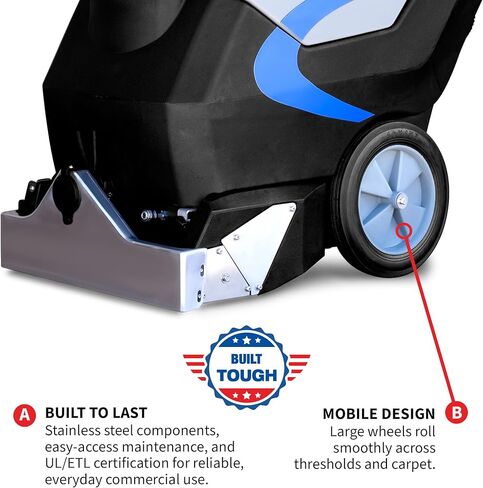 ماكينة استخراج السجاد التجارية 3 في 1 من توماهوك، مسار 18 بوصة، خزانات 9 جالون، محركات مزدوجة 1000 وات للفنادق والمكاتب والمفروشات والمزيد in Kuwait