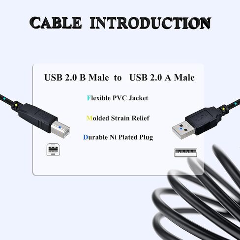كابل USB من النوع B لوحدة التحكم MIDI، كابل طابعة USB A إلى USB B بطول 5 أقدام، كابل كمبيوتر إلى سلك USB للوحة المفاتيح، سلك USB عالي السرعة للموسيقى للبيانو الرقمي، لوحة مفاتيح Midi، خلاط، وحدة فك ترميز، طابعة (أسود) in Kuwait