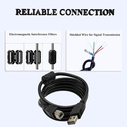 كابل USB من النوع B لوحدة التحكم MIDI، كابل طابعة USB A إلى USB B بطول 5 أقدام، كابل كمبيوتر إلى سلك USB للوحة المفاتيح، سلك USB عالي السرعة للموسيقى للبيانو الرقمي، لوحة مفاتيح Midi، خلاط، وحدة فك ترميز، طابعة (أسود) in Kuwait