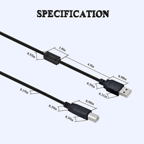 كابل USB من النوع B لوحدة التحكم MIDI، كابل طابعة USB A إلى USB B بطول 5 أقدام، كابل كمبيوتر إلى سلك USB للوحة المفاتيح، سلك USB عالي السرعة للموسيقى للبيانو الرقمي، لوحة مفاتيح Midi، خلاط، وحدة فك ترميز، طابعة (أسود) in Kuwait