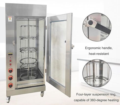 INTSUPERMAI Commercial Stainless Steel Rotisserie Oven, 110V Propane Gas Chicken Roaster with Thermostat Display, Electric Rotisserie Grill for Chicken Duck Fish, for Restaurant Catering Food in Kuwait