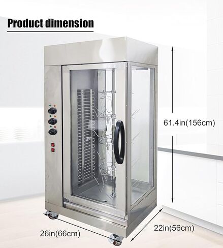 INTSUPEIMAI Commercial Electric Grill 7.5KW High-Power Stainless Steel Rotary Chicken Grill 360-degree Automatic Rotating Basket with Visible Glass Window 220V in Kuwait