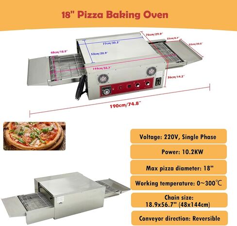 Countertop Conveyor Pizza Oven 18'' Belt Reversible Conveyor, 0-300℃ Temperature, Pizza Baking Oven for Restaurants, Baking 220V Single Phase 10.2KW. in Saudi Arabia