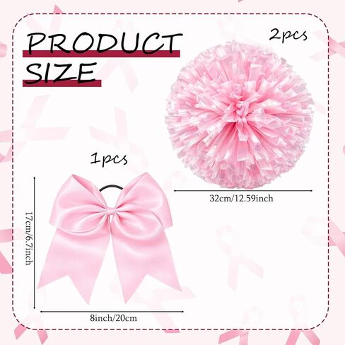 3-Piece Set Cheerleader Pom Poms with Matte Jumbo Pom Poms and Hair Tie, Professional Cheerleading Accessories for Sports Events and Dance Performances in Kuwait