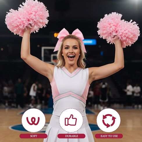 3-Piece Set Cheerleader Pom Poms with Matte Jumbo Pom Poms and Hair Tie, Professional Cheerleading Accessories for Sports Events and Dance Performances in Kuwait
