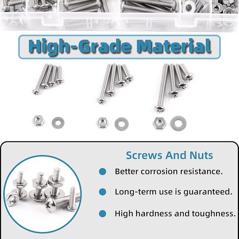 Glarks 333Pcs Machine Screw Assortment Kit #4-40 Stainless Steel Phillips Pan Head Assorted Nuts Bolts and Flat Washers Set, 304 Stainless Steel Machine Screws Assortment Set with Storage Case in Saudi Arabia