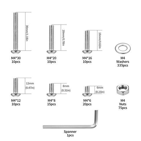 مجموعة متنوعة من البراغي M3 M4 M5 M6 M8، مجموعة متنوعة من الصواميل والمسامير المترية، مجموعة مسامير وصواميل غطاء رأس مقبس سداسي، مجموعة براغي سداسية المقبس، مجموعة براغي الماكينة (486 قطعة M4) in Kuwait