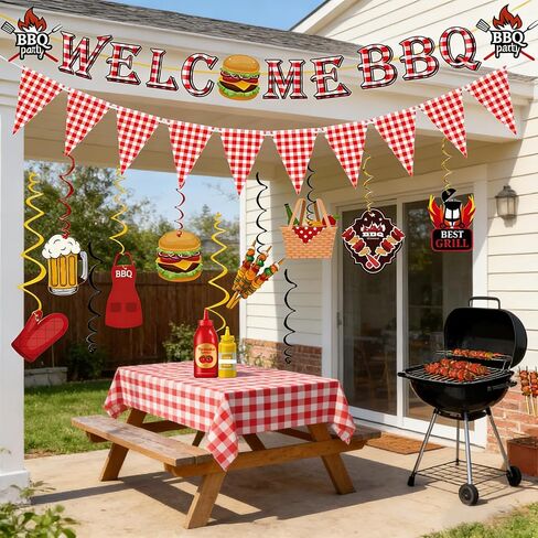 زينة الحفلات تحت عنوان BBQ ، ترحيب لافتة الشواء ، الشواء نزهة معلقة دوامات لإصدار ديكور حفلة عيد ميلاد in Saudi Arabia