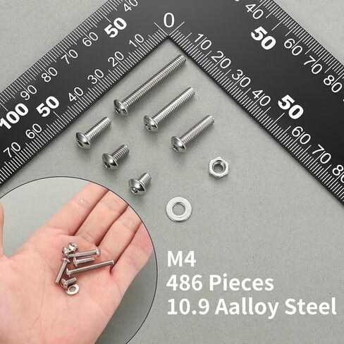 مجموعة متنوعة من البراغي M3 M4 M5 M6 M8، مجموعة متنوعة من الصواميل والمسامير المترية، مجموعة مسامير وصواميل غطاء رأس مقبس سداسي، مجموعة براغي سداسية المقبس، مجموعة براغي الماكينة (486 قطعة M4) in Kuwait