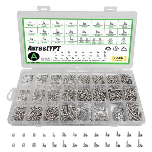1240 قطعة 304 مجموعة من البراغي الدقيقة المصنوعة من الفولاذ المقاوم للصدأ، M1 M1.2 M1.4 M1.6 M1.7 M2 M2.5 M3، براغي رأس صغيرة فيليبس، مجموعة ملولبة بالكامل لاردوينو، نماذج RC، الإلكترونيات in Kuwait