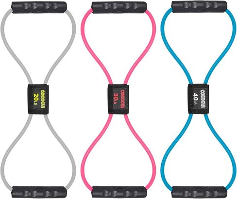 Figure 8 Resistance Bands with Handles for Women Men, Exercise Bands for Back, 8 Shaped Resistance Bands for Arms, Shoulder, Leg Stretching, Physical Therapy, Yoga, Pilates, Home Gym Workout Equipment in Kuwait