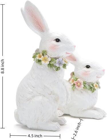 Hodao Spring Garden Patio Bunny Figurine Set (2pcs) The Perfect Accent for a Wonderful Garden-Easter Bunny Figurine Decor Indoor Home Decorations (White) in Kuwait