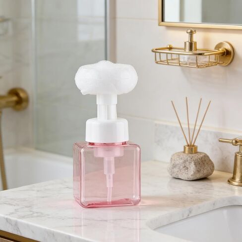 8.4oz 250ml Foaming Hand Soap Dispenser, Refillable Empty Hand Soap Container, Portable Flower Soap Dispenser, Reusable Square Plastic Press Bottle for Bathroom 6.3 x 2.6 x 2.6in in Saudi Arabia