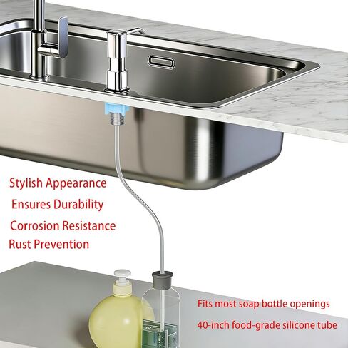 Kitchen Sink Soap Dispenser for Kitchen Sink,soap Dispenser with 40" No-Spill Extension Tube Kit Design for Kitchen Bathroom (1, Silver Color) in Saudi Arabia