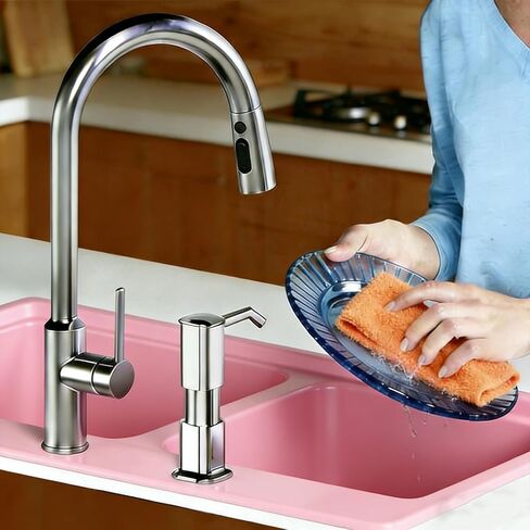 Kitchen Sink Soap Dispenser for Kitchen Sink,soap Dispenser with 40" No-Spill Extension Tube Kit Design for Kitchen Bathroom (1, Silver Color) in Saudi Arabia