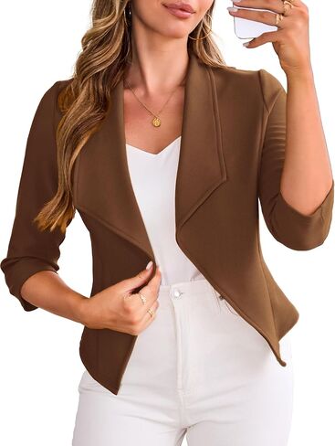 Cardydony Womens blazer blazer 3/4 Sleve Classic Lapel Open Front Work Jacket S-XL in Kuwait