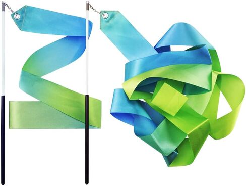 Blue Green Gradient Dance Ribbons Rhythmic Gymnastics Ribbon Dancing Streamers for Baton Twirling Wands Artistic Dancing Training Supplies, 2 Pack in Saudi Arabia