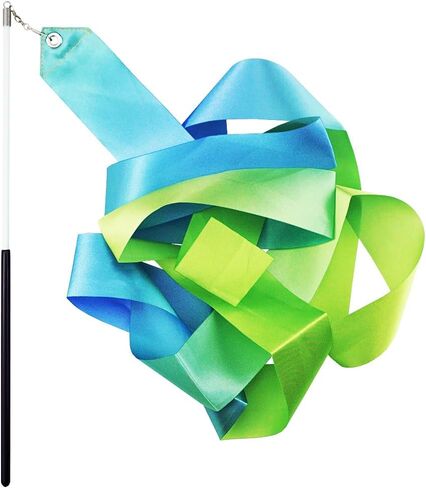 Blue Green Gradient Dance Ribbons Rhythmic Gymnastics Ribbon Dancing Streamers for Baton Twirling Wands Artistic Dancing Training Supplies, 2 Pack in Saudi Arabia