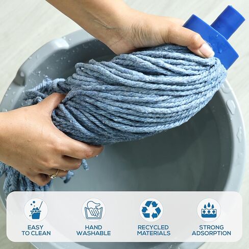 رأس استبدال الممسحة الرطبة من Kleen Handler - مزيج قطني عالي التحمل، عبوات ممسحة مثبتة بمقبس بلاستيكي، تناسب المقابض القياسية الملولبة، ممسحة تجارية مقطوعة للمنزل أو العمل، عبوة من 6 قطع in Kuwait