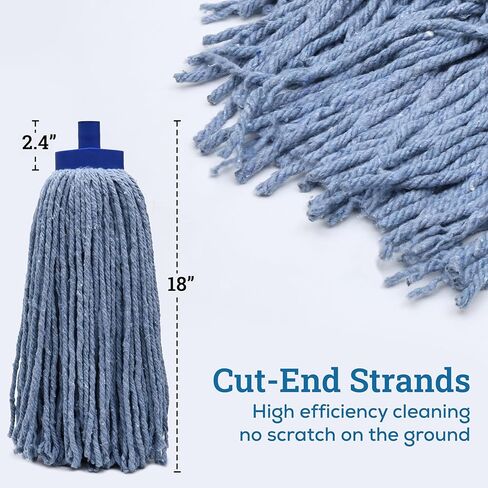 رأس استبدال الممسحة الرطبة من Kleen Handler - مزيج قطني عالي التحمل، عبوات ممسحة مثبتة بمقبس بلاستيكي، تناسب المقابض القياسية الملولبة، ممسحة تجارية مقطوعة للمنزل أو العمل، عبوة من 6 قطع in Kuwait