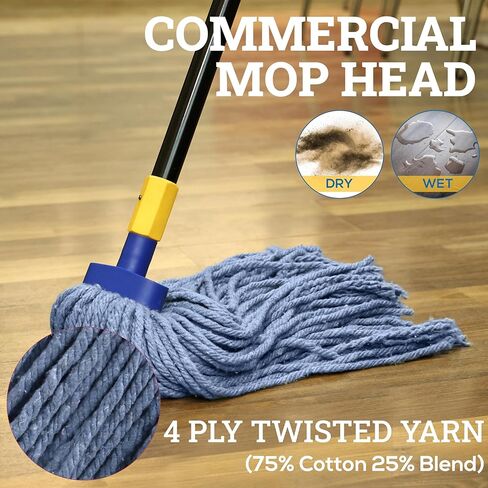 رأس استبدال الممسحة الرطبة من Kleen Handler - مزيج قطني عالي التحمل، عبوات ممسحة مثبتة بمقبس بلاستيكي، تناسب المقابض القياسية الملولبة، ممسحة تجارية مقطوعة للمنزل أو العمل، عبوة من 6 قطع in Kuwait