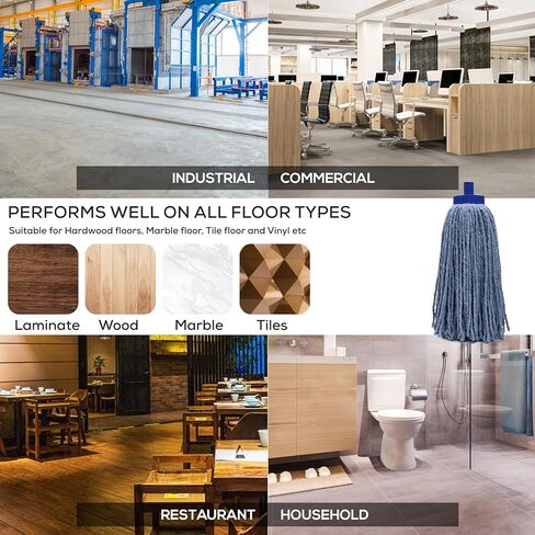 رأس استبدال الممسحة الرطبة من Kleen Handler - مزيج قطني عالي التحمل، عبوات ممسحة مثبتة بمقبس بلاستيكي، تناسب المقابض القياسية الملولبة، ممسحة تجارية مقطوعة للمنزل أو العمل، عبوة من 6 قطع in Kuwait