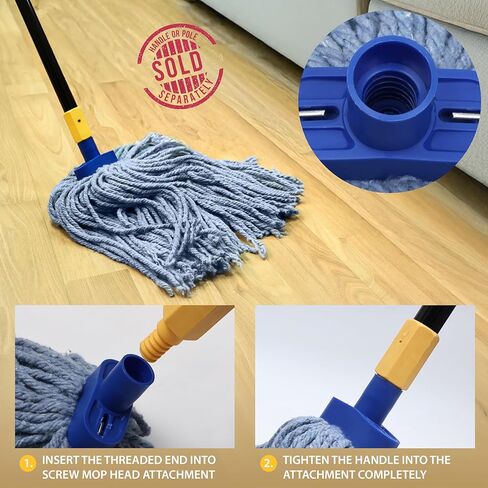 رأس استبدال الممسحة الرطبة من Kleen Handler - مزيج قطني عالي التحمل، عبوات ممسحة مثبتة بمقبس بلاستيكي، تناسب المقابض القياسية الملولبة، ممسحة تجارية مقطوعة للمنزل أو العمل، عبوة من 6 قطع in Kuwait