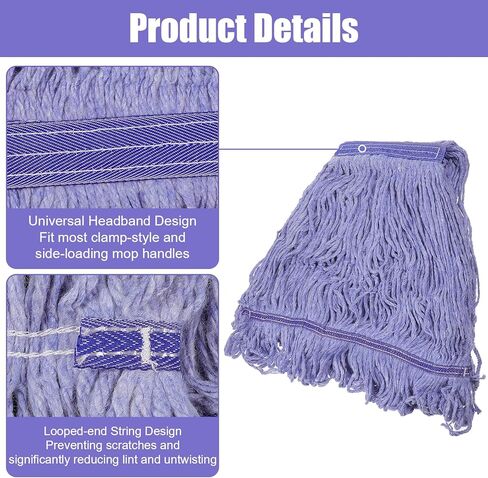 5-Pack Heavy Duty Commercial Mop Head Refills - 16oz Blue Cotton Loop-End String Replacement Heads for Wet & Dry Floor Cleaning - Universal Fit for Clamp & Side-Load Handles in Saudi Arabia