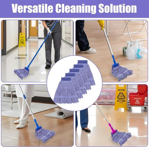 5-Pack Heavy Duty Commercial Mop Head Refills - 16oz Blue Cotton Loop-End String Replacement Heads for Wet & Dry Floor Cleaning - Universal Fit for Clamp & Side-Load Handles in Saudi Arabia