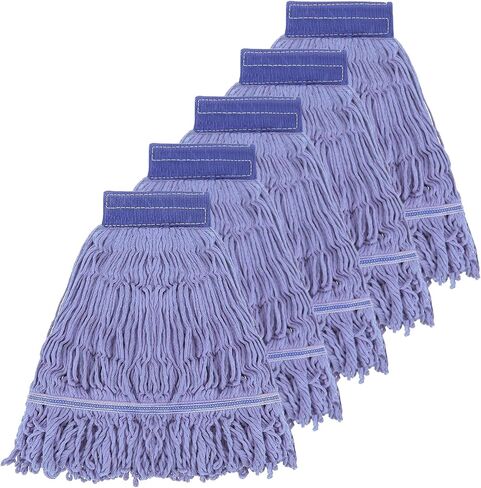 5-Pack Heavy Duty Commercial Mop Head Refills - 16oz Blue Cotton Loop-End String Replacement Heads for Wet & Dry Floor Cleaning - Universal Fit for Clamp & Side-Load Handles in Saudi Arabia