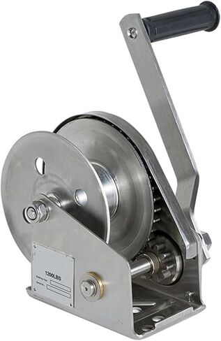 304 Stainless Steel Hand Winch for Boat Trailers, 1800 lb Capacity, Self-Locking, Single-Speed Hand Crank, Dual Gear Drum, Two-Way Ratchet Gear, Heavy-Duty Steel Cable in Kuwait