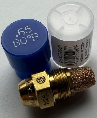 Oil Burner Nozzle, .65 80 B, Solid Spray Blue Cap .65 80 B Oil Nozzle .65 Gallons per minute with a 80 degree Solid Spray in Saudi Arabia