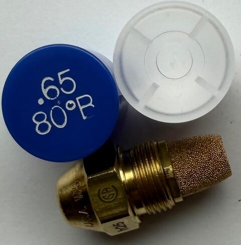 Oil Burner Nozzle, .65 80 B, Solid Spray Blue Cap .65 80 B Oil Nozzle .65 Gallons per minute with a 80 degree Solid Spray in Saudi Arabia