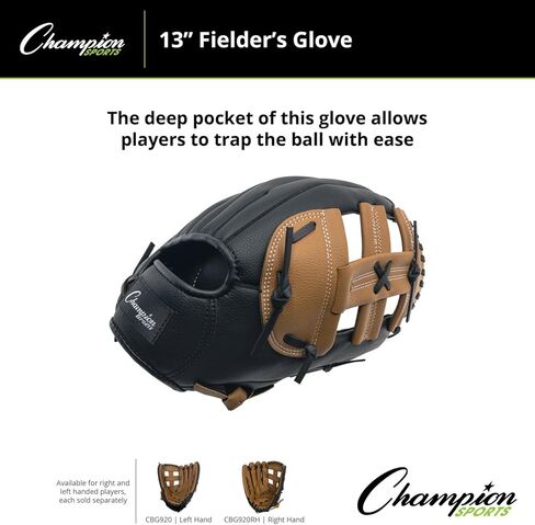 قفاز Champion Sports مقاس 14 بوصة - جلد ناعم من الأمام وشبكة من النايلون للخلف لقبضة مريحة | حزام قابل للتعديل مع إغلاق Velcro® | شبكة مغلقة | العمر: HS-للبالغين | قفاز لليد اليسرى in Saudi Arabia
