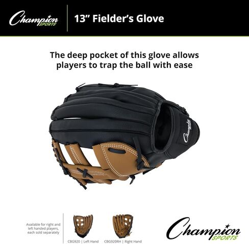 قفاز Champion Sports 13 بوصة | جلد صناعي أمامي وخلفي | شريط مزدوج مفتوح على شبكة الإنترنت وتصميم خلفي تقليدي | جيب عميق | العمر: مدرسة ثانوية كبيرة للكبار | قفاز لليد اليمنى in Saudi Arabia