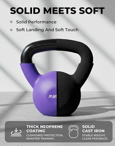 مجموعة أجراس كيتل بيل المصنوعة من الحديد الزهر المطلية بالنيوبرين من ميكولو بوزن 5-30 رطل، مجموعة وزن صلبة مع مقبض عريض وقاعدة مسطحة، مثالية لتدريب قوة الجسم بالكامل في صالة الألعاب الرياضية المنزلية in Kuwait