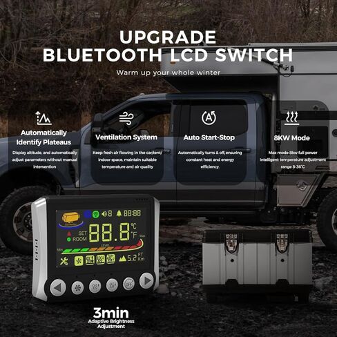 سخان ديزل من 12/24V 8KW ، 110-240V All-in-One-AISEL AIR SHOPTER مع محول طاقة AC-DC ، شاشة LCD والتحكم عن بُعد لـ RV ، الشاحنة ، القارب ، العربة ، السيارة in Kuwait