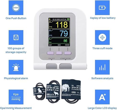 جهاز قياس ضغط الدم البيطري الرقمي، معدات بيطرية، رعاية الحيوانات للكلاب/القطط/الحيوانات الأليفة، 3 أوضاع و3 أصفاد مقياس ضغط الدم الإلكتروني، للاستخدام المنزلي ومقياس مراقبة معدل النبض in Kuwait
