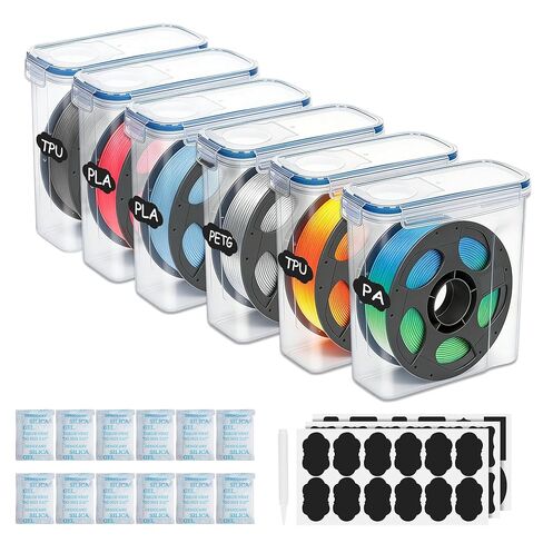 Filament Storage Box 6 Pack for 3D Printer Filament Storage Container Portable with Desiccants and Label Water-Proof Dust-Proof for 1.75mm Filament Transparent Blue in Kuwait
