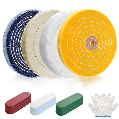 8Pcs 6 Inch Polishing Buffing Wheel Kit for Bench Grinder,1/2" Arbor Hole Buffing Wheels with 3 Polishing Compound and Gloves for Metal,Stainless Steel,Jewelry,Wood,Glass,Ceramic and Other Surfaces in Saudi Arabia