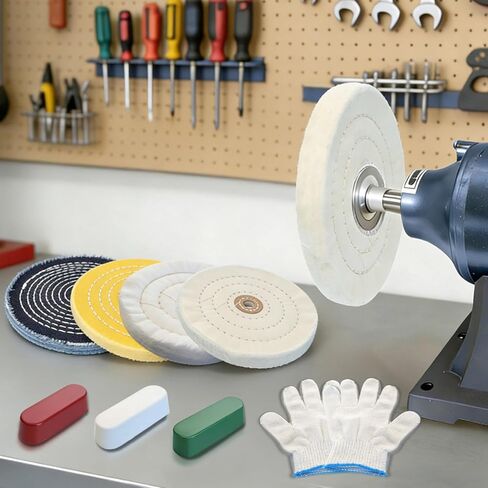 8Pcs 6 Inch Polishing Buffing Wheel Kit for Bench Grinder,1/2" Arbor Hole Buffing Wheels with 3 Polishing Compound and Gloves for Metal,Stainless Steel,Jewelry,Wood,Glass,Ceramic and Other Surfaces in Saudi Arabia