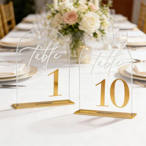 Arch Wedding Table Numbers 1-10 with Stands - 5.5" X 7" Gold 3D Elegant Acrylic Arch Sign with Holder, Perfect for Wedding, Anniversary, Banquet, Restaurant and Event Decor in Saudi Arabia