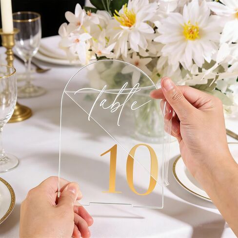 Arch Wedding Table Numbers 1-10 with Stands - 5.5" X 7" Gold 3D Elegant Acrylic Arch Sign with Holder, Perfect for Wedding, Anniversary, Banquet, Restaurant and Event Decor in Saudi Arabia