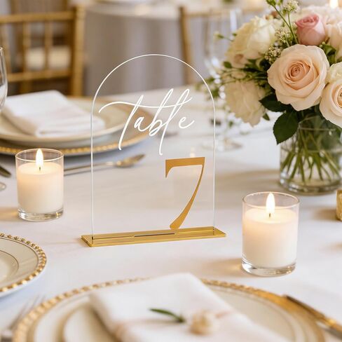 Arch Wedding Table Numbers 1-10 with Stands - 5.5" X 7" Gold 3D Elegant Acrylic Arch Sign with Holder, Perfect for Wedding, Anniversary, Banquet, Restaurant and Event Decor in Saudi Arabia