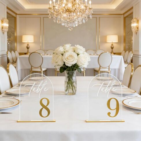 Arch Wedding Table Numbers 1-10 with Stands - 5.5" X 7" Gold 3D Elegant Acrylic Arch Sign with Holder, Perfect for Wedding, Anniversary, Banquet, Restaurant and Event Decor in Saudi Arabia