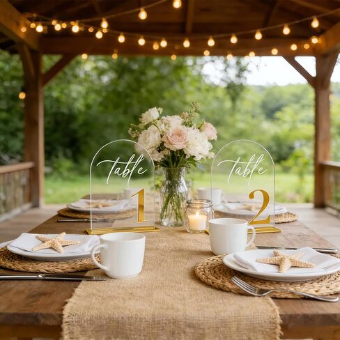 Arch Wedding Table Numbers 1-10 with Stands - 5.5" X 7" Gold 3D Elegant Acrylic Arch Sign with Holder, Perfect for Wedding, Anniversary, Banquet, Restaurant and Event Decor in Saudi Arabia